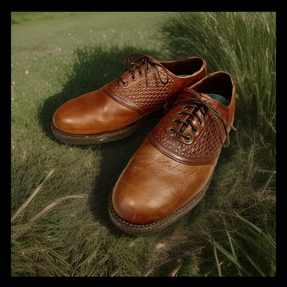 HS Trask Bozeman Montana Bronc brown leather emboss saddle oxfords shoes Sz 10.5 - Picture 3 of 10